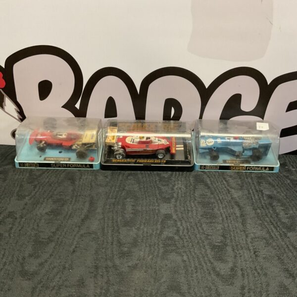 Scalextric racing car lot including March Ford 721, Ferrari 312 T3 and Tyrell Ford.