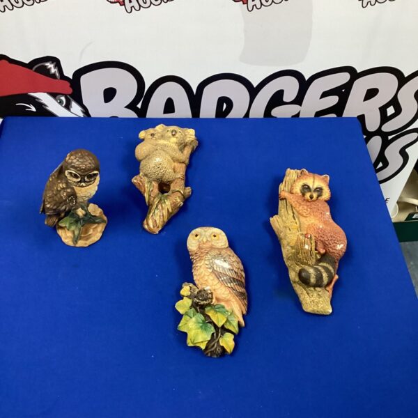 Vintage chalk animal figurines, including Bossons, in a collectible lot.