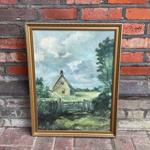Vintage oil painting of an English farmhouse signed by Evans.