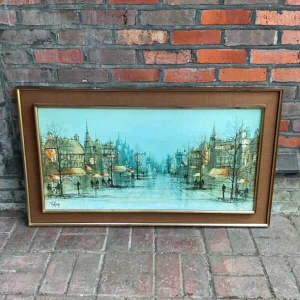 Vintage Ron Folland Parisian street scene print of a bustling boulevard.