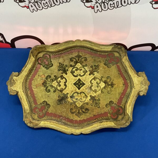 Vintage papier mache tray with colourful hand-painted floral design.