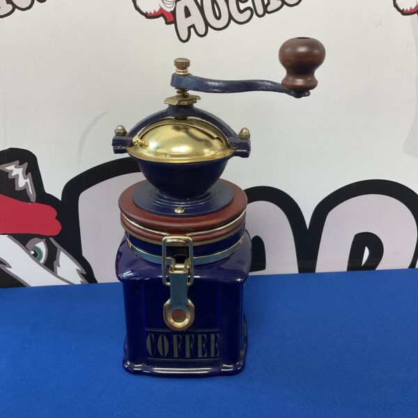 Vintage blue David Birch coffee grinder, London Pottery.