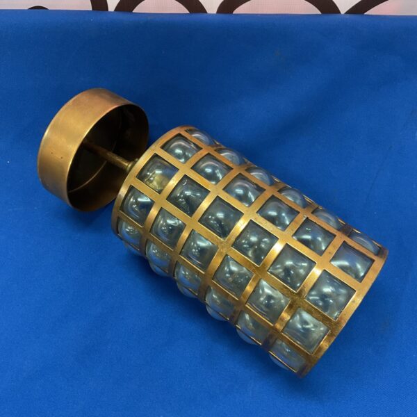 Vintage dimpled glass ceiling lamp with copper frame.