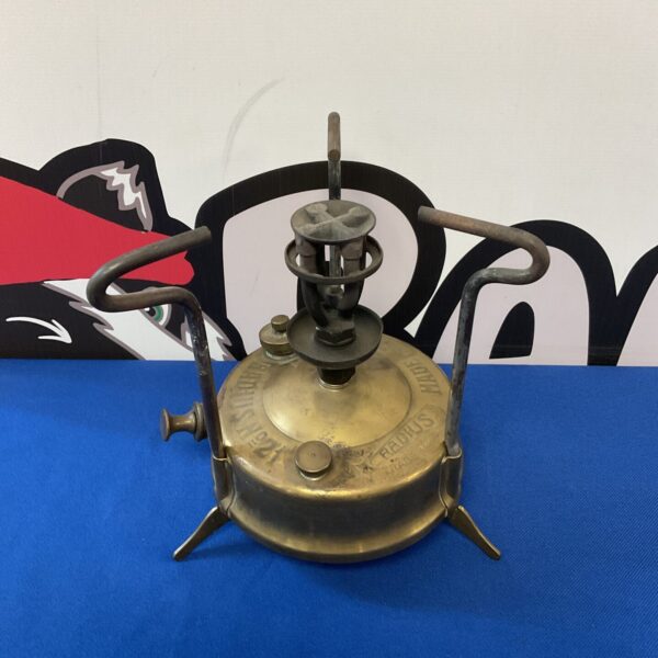 Vintage Radius No.21 stove, a classic Swedish brass camping stove.