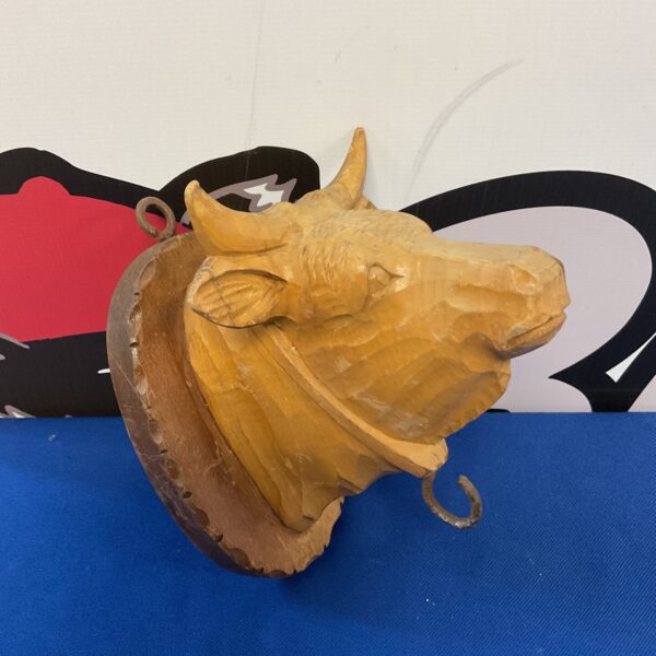 Mid century german carved wooden bull bell hook