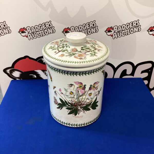 Large Portmeirion botanical garden storage jar with floral design.