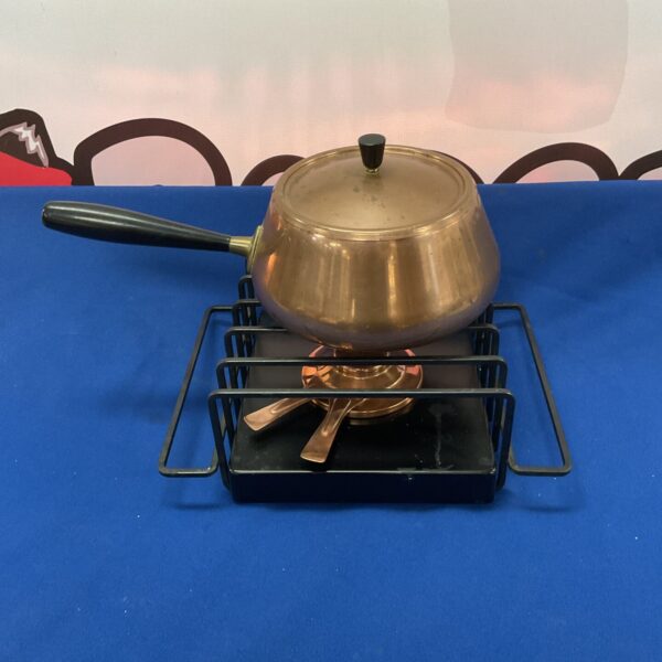 Vintage Culinox paraffin cooker set with copper pot.