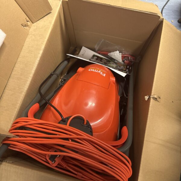 Vintage Flymo Hover Vac 250 electric garden vacuum in used condition.