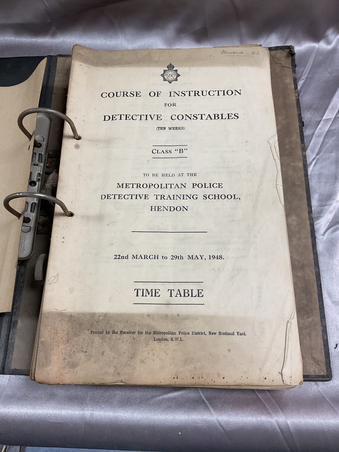 718 1948 Copy of course of instruction for Detective Constables