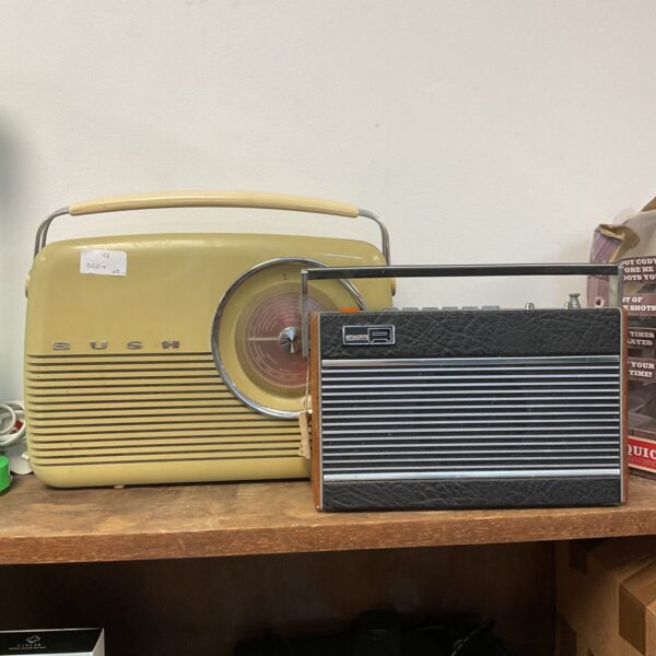 Vintage Bush RP26 portable radio in cream colour.
