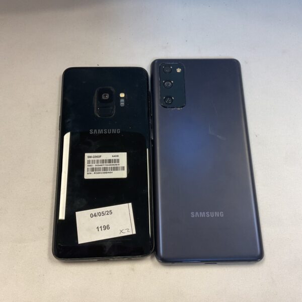 Pair of used Samsung Galaxy smartphones, showing the phone backs.