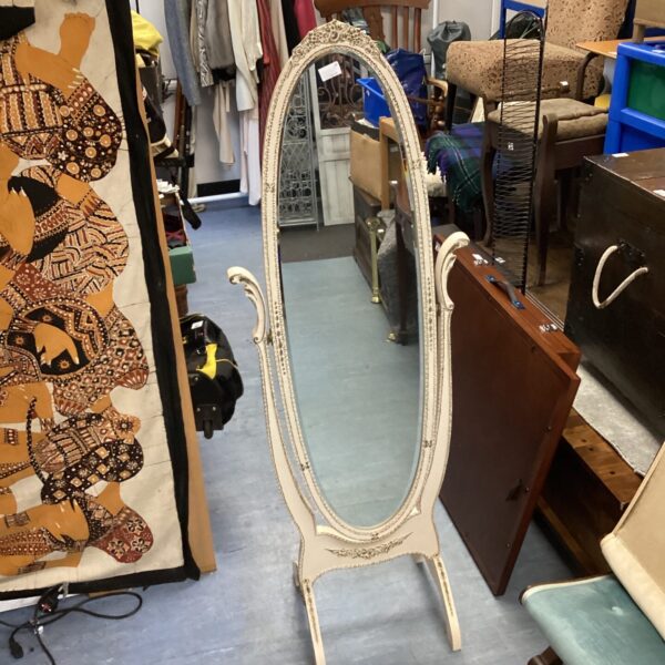 Vintage French style cream and gilt cheval mirror.