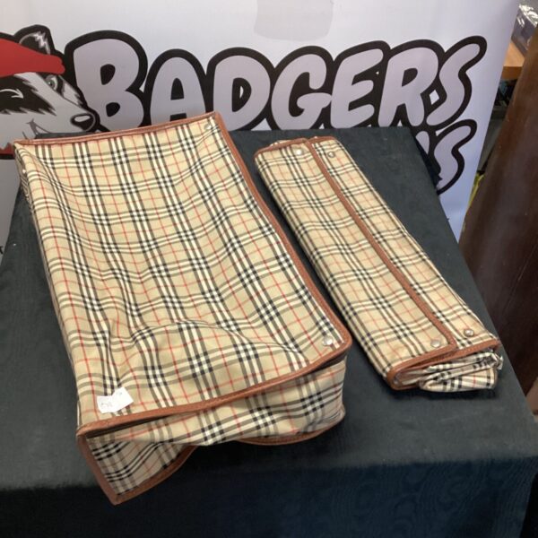 Vintage Burberry style folding travel cases, patterned luggage.