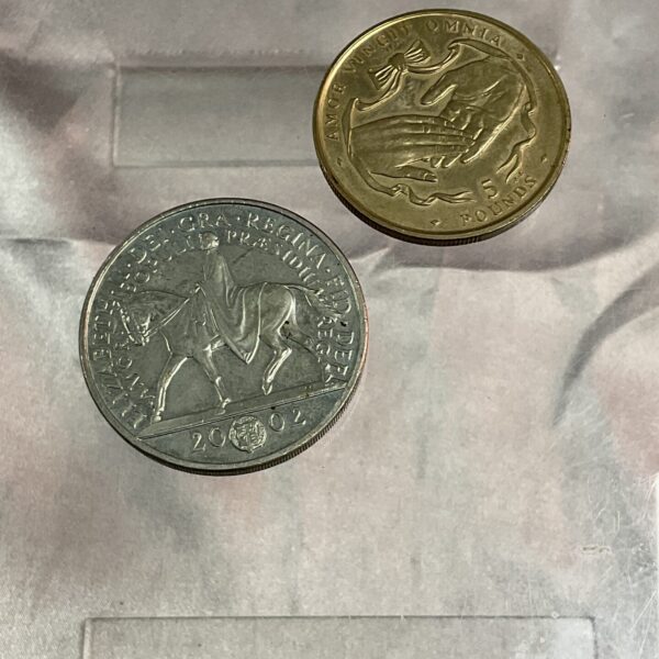 1997 Gibraltar five pound coin, detailed design, collectible currency.