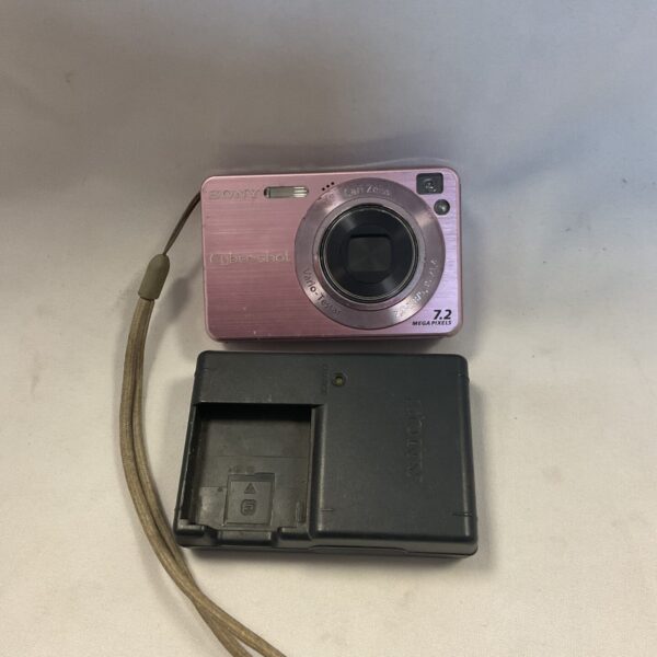 Pink Sony Cybershot DSC-W120 digital camera, vintage point and shoot.