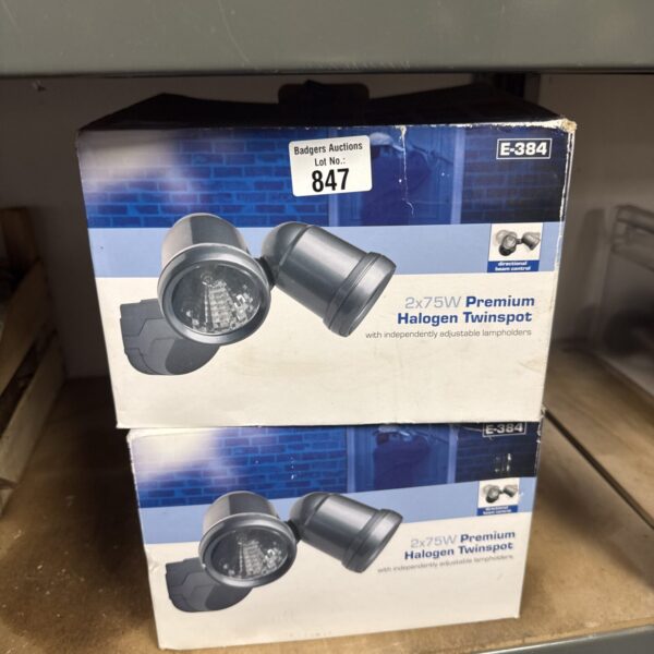 Pair of E384 halogen spot lights for outdoor garden lighting.