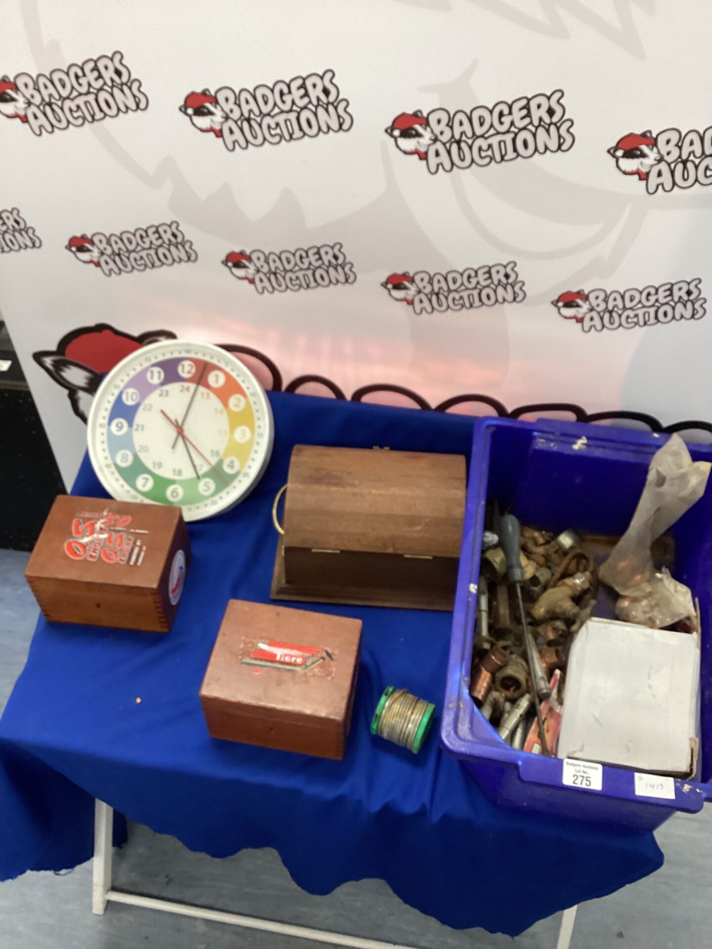 275 Box of mixed items inc wooden storage Boxes