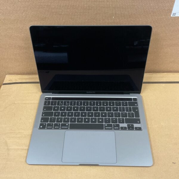 Silver Apple Macbook Pro A2338 laptop with open screen.