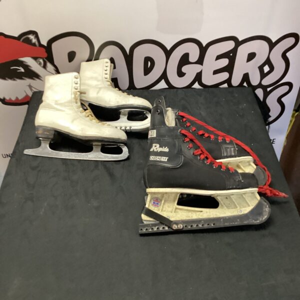 Vintage CCM Rapide ice skates, a pair for winter sports.