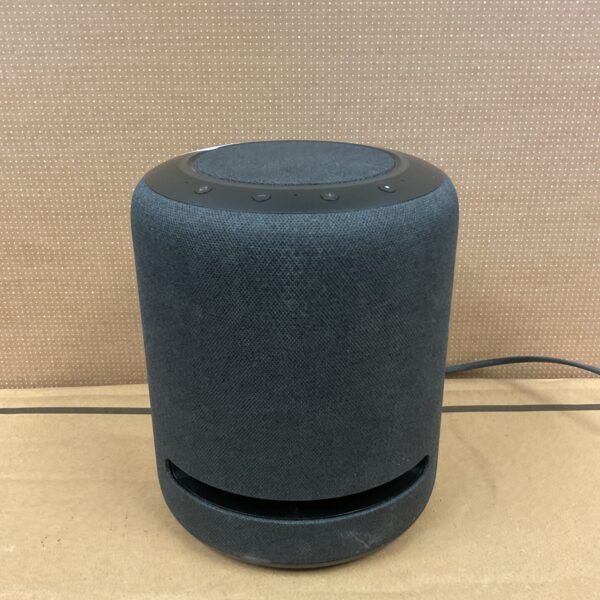 Black Amazon Alexa subwoofer smart speaker for home audio.