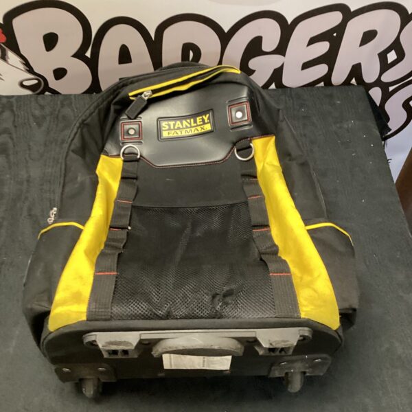 Black Stanley Fatmax wheeled tool bag with telescoping handle.