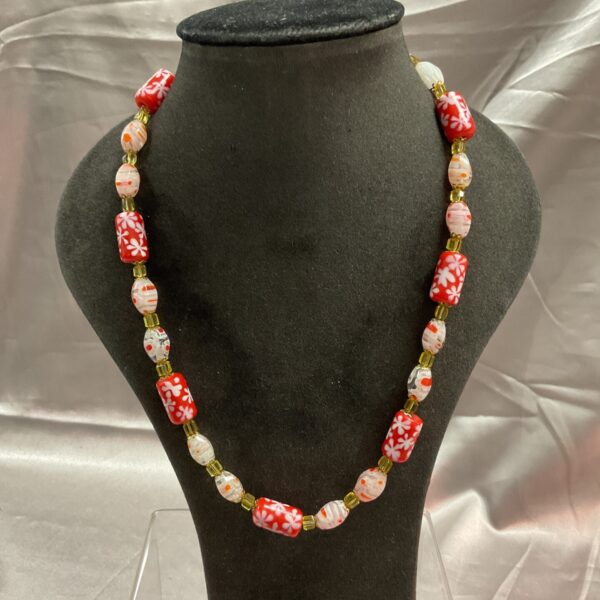 Colorful Murano glass necklace with floral bead design.