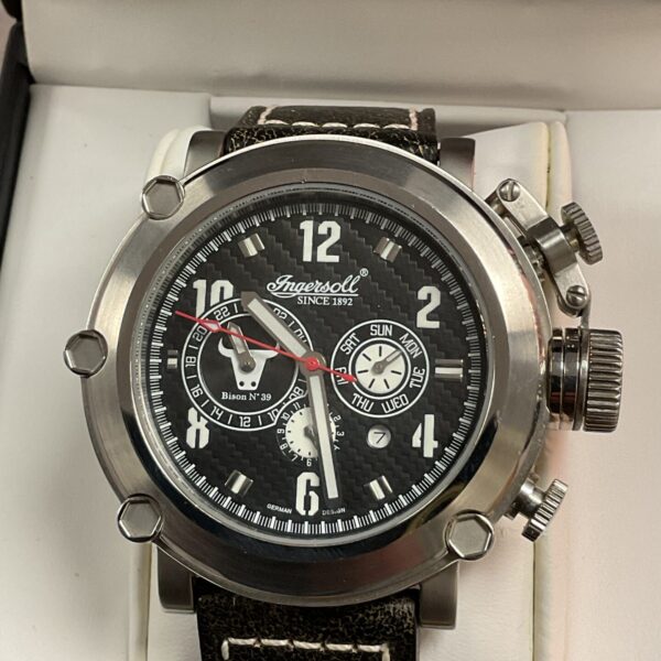 Front view of the Ingersoll Bison No 39 automatic wristwatch.