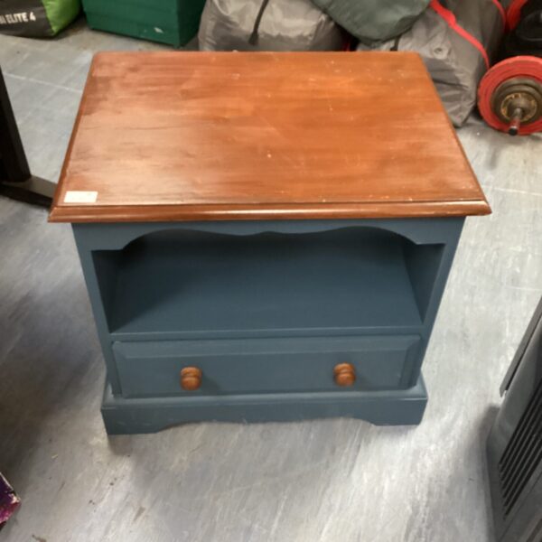 Vintage small wooden television unit with cabinet and drawer.