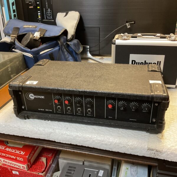 Vintage McKenzie Q-Max 100 PA amplifier, side view.