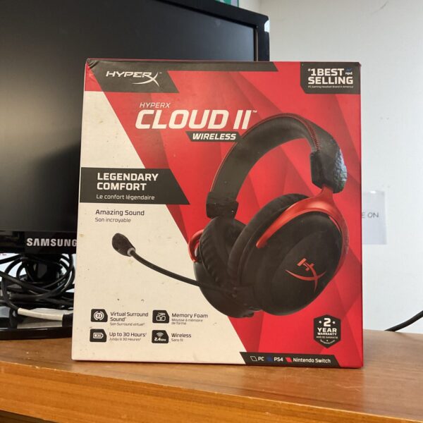 HyperX Cloud II wireless gaming headset in packaging.