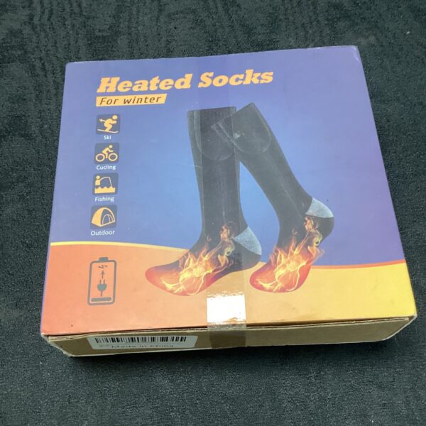 Pair of heated winter socks for cold weather comfort.