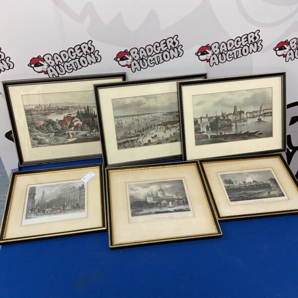 Antique set of six framed London and Buckinghamshire topographical engravings.