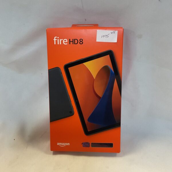 Black Amazon Fire HD8 tablet displayed for sale.