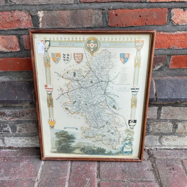 Vintage framed map of Buckinghamshire, antique county topography.