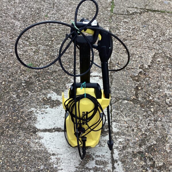 Front view of a Karcher power washer for garden and patio cleaning.