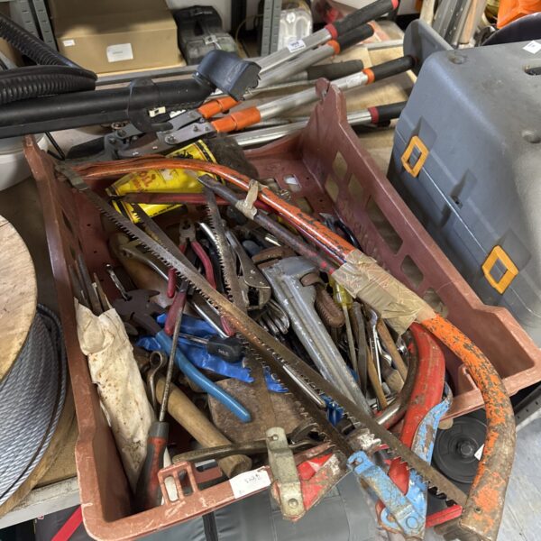 Assorted hand tool lot with wrenches and screwdrivers.