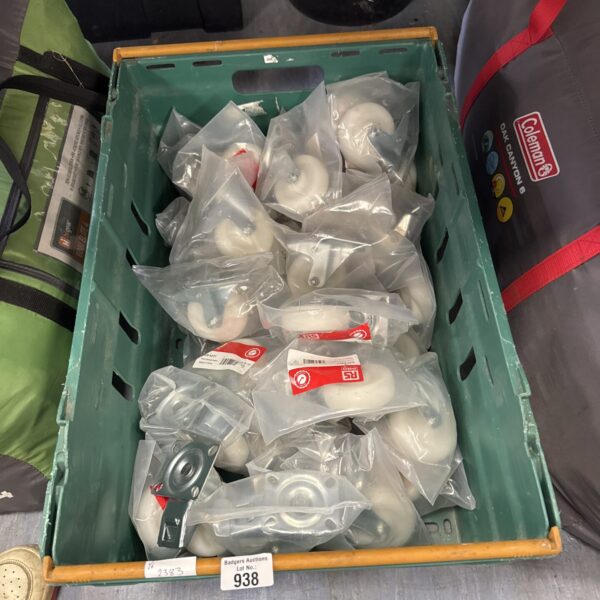 Tray of RS industrial castor wheels for furniture or equipment.