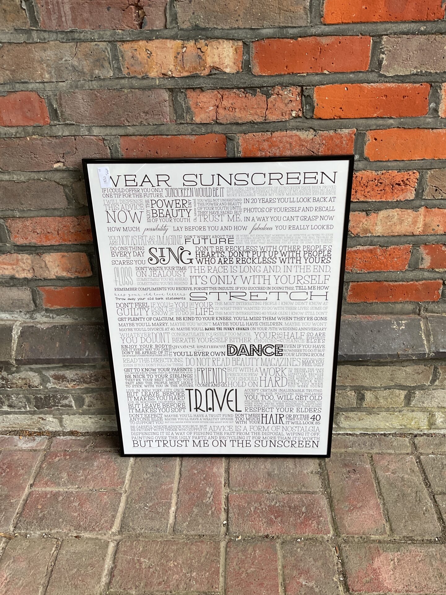 622 Baz luhrmann wear suncreen lyrics print