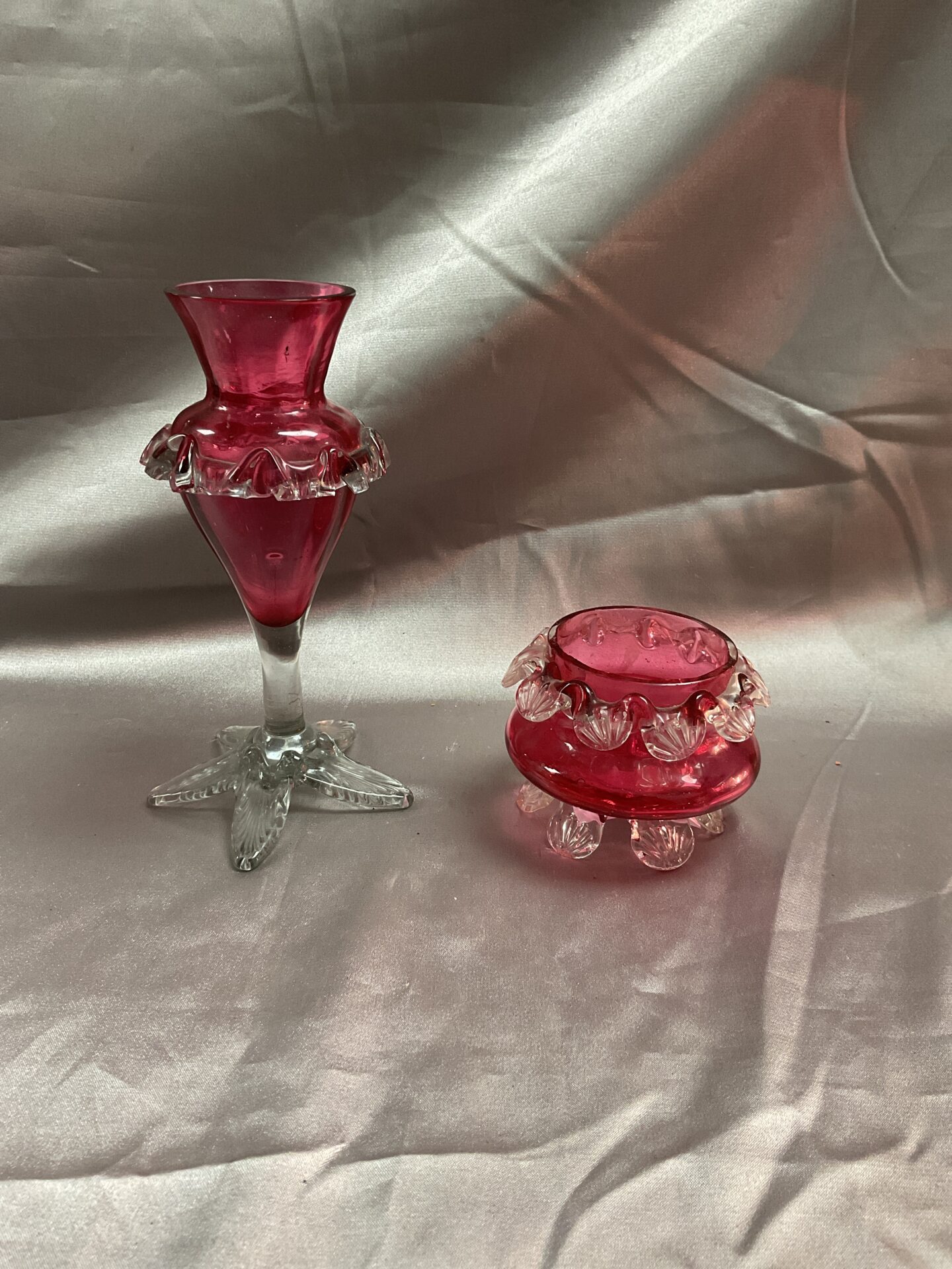 797 Victorian 6” Cranberry Glass Vase And Bowl