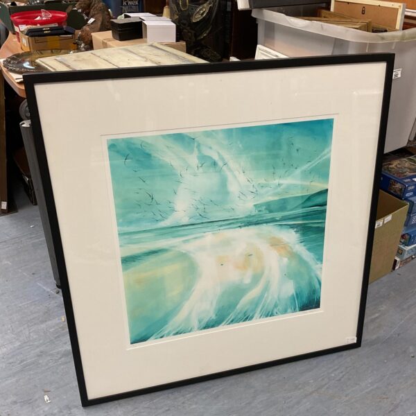 Limited edition David Firmstone print of birds flying over the coast.