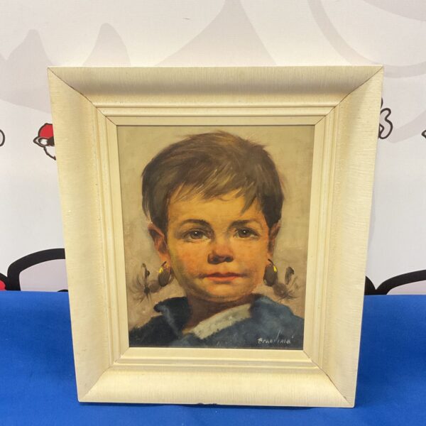 Vintage mid century oil painting of a young girl's portrait.