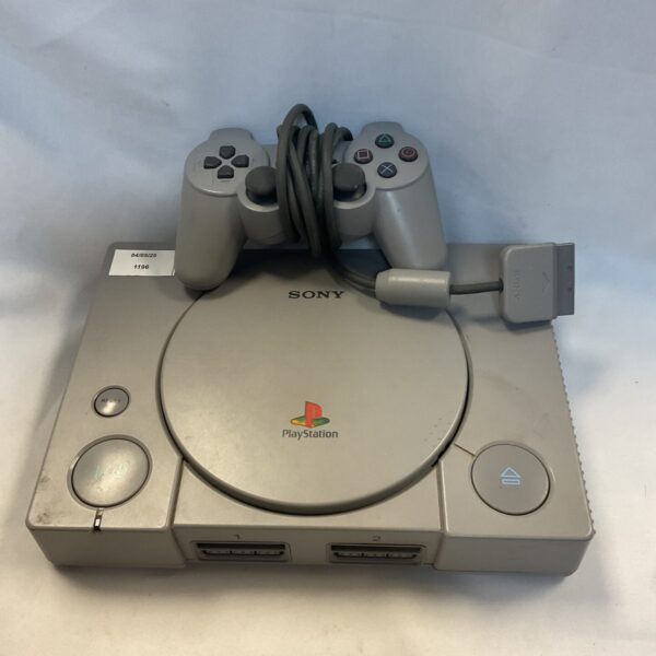 Grey Sony PlayStation 1 console, vintage retro gaming system.
