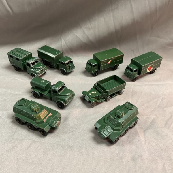 Lot of eight vintage Lesney Matchbox military vehicles.