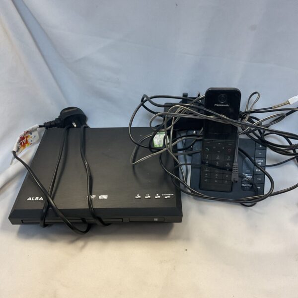 Alba DVD player and Panasonic home phone in a used condition.