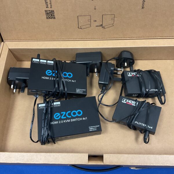 Black Ezcoo HDMI KVM switch with multiple ports.