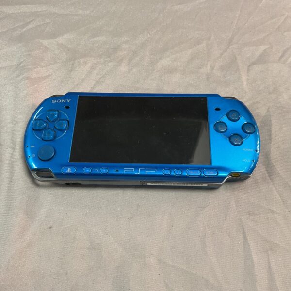 Blue Sony PSP handheld console for retro gaming.