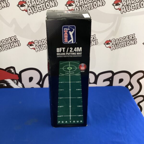 PGA Tour 8ft deluxe putting mat for indoor golf practice.