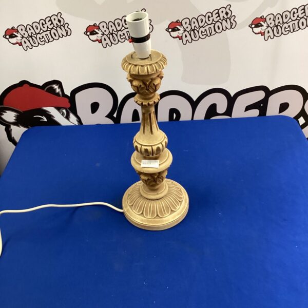 Vintage wooden pillar table lamp for home decor.