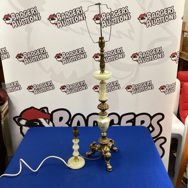 Vintage marble and brass table lamp for desk or bedside.