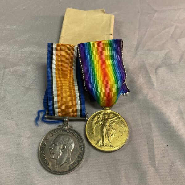 WW1 war and victory medals with ribbon mounting.